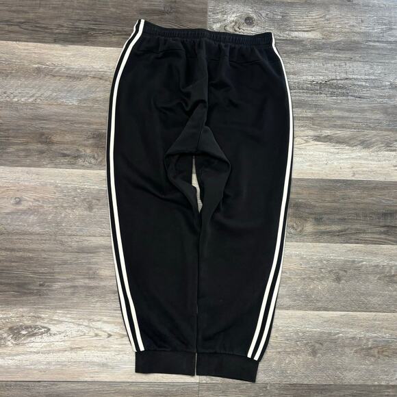 Adidas Essentials Black White 3 Stripes Mens L Warm Up Taper Jogger Track Pants - Picture 2 of 14